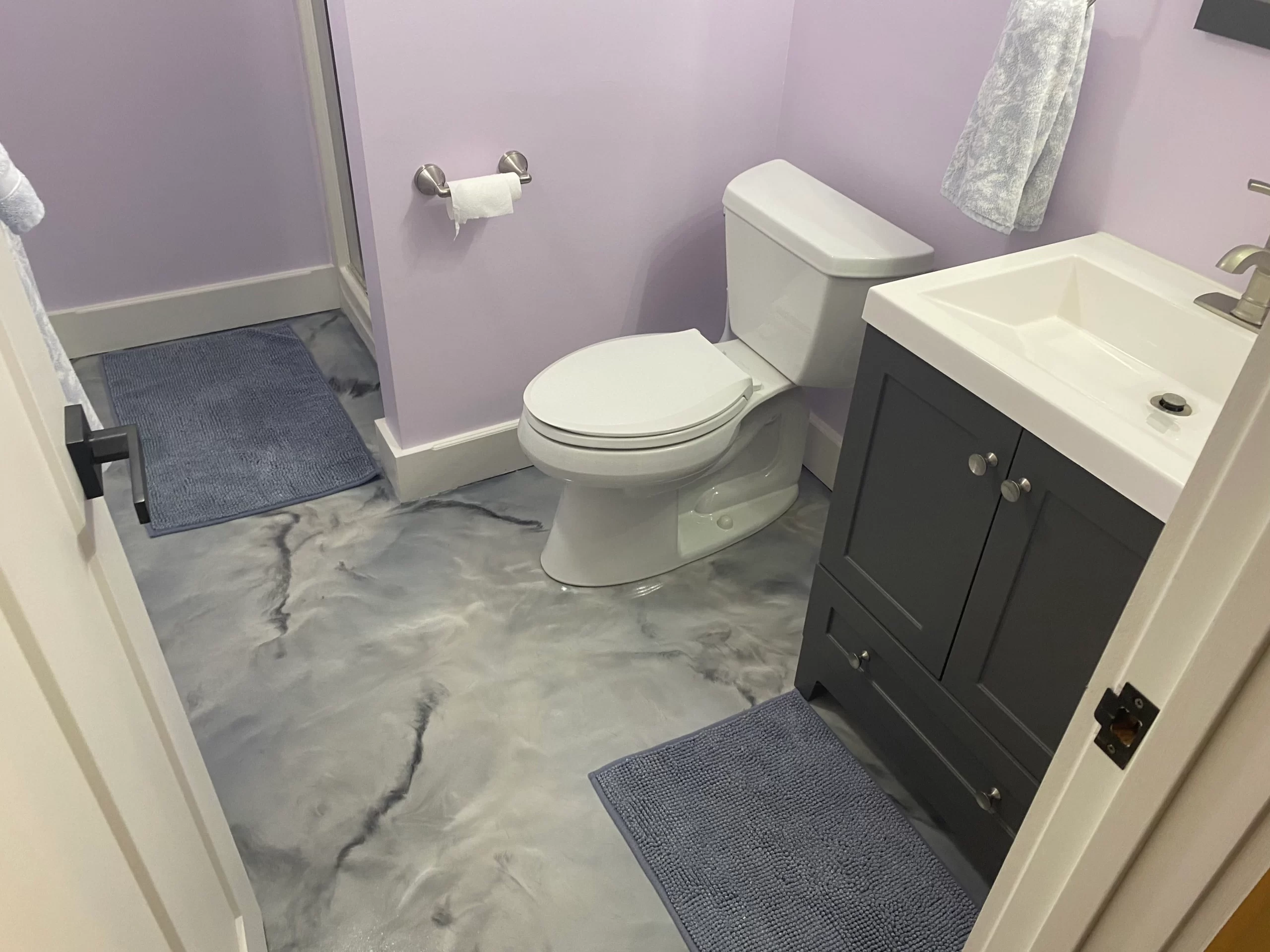 A radiant marble bathroom floor.